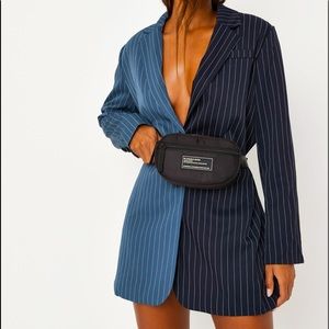 blue pinstripe spliced oversized tailored blazer dress